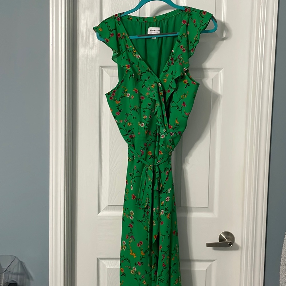 Green floral wrap dress